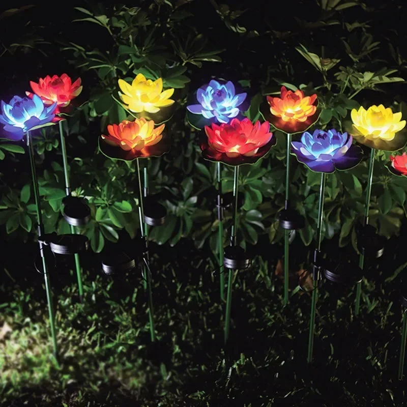 Luces solares decorativas para exteriores, luces solares para jardín, lámpara de césped con flores rosas para decoración de jardín y Patio