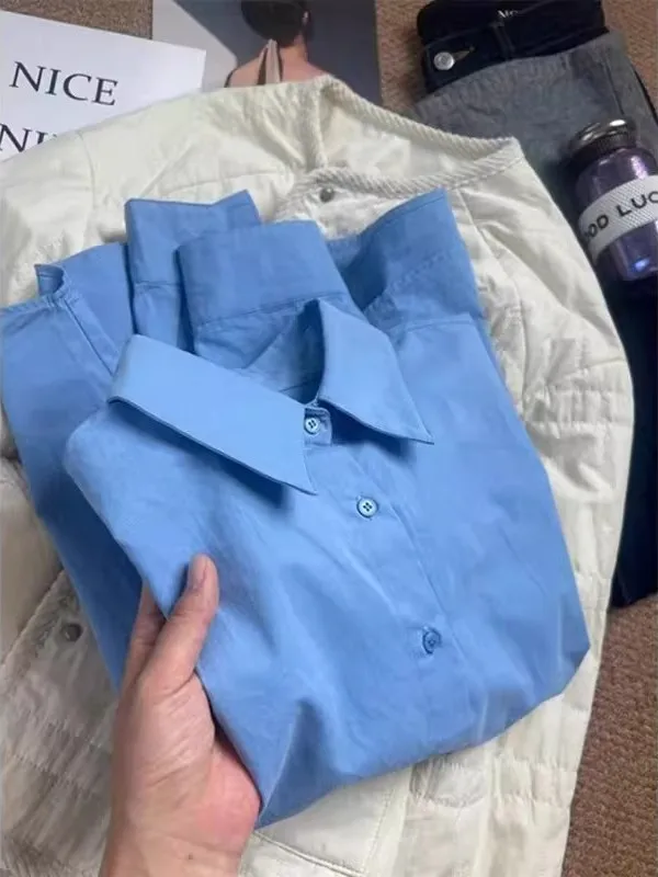 

Blue Collar Pure Color Women's Shirt Spring Summer New Style Layering Fashionable Korean Inner Wear Loose Fit Polyester ...