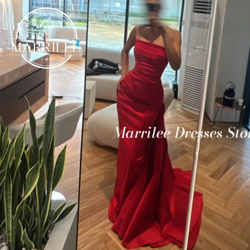 Marrilee Customized Strapless Mermaid Pleated Stain Sexy Evening Dress Floor Length Sleeveless Backless Simple Party Prom Gown