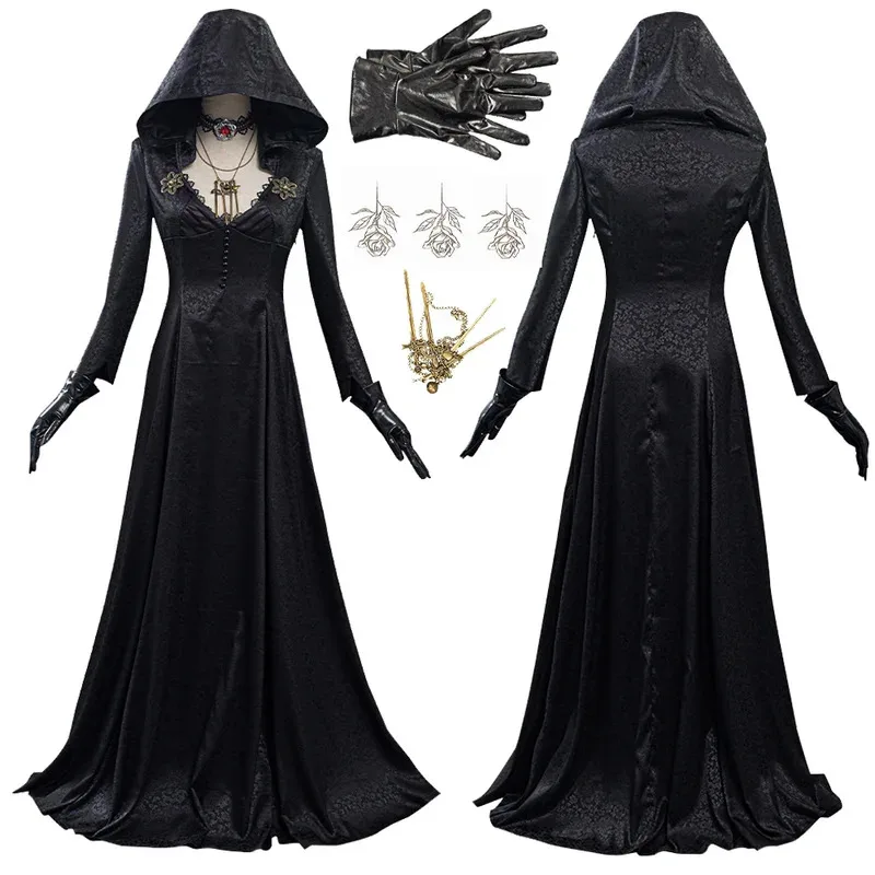 

Evil Village Women Dimitrescu Dress Biohazard Game Resident 8 Village Costume Necklace Disguise Outfits Disguise Halloween Suits