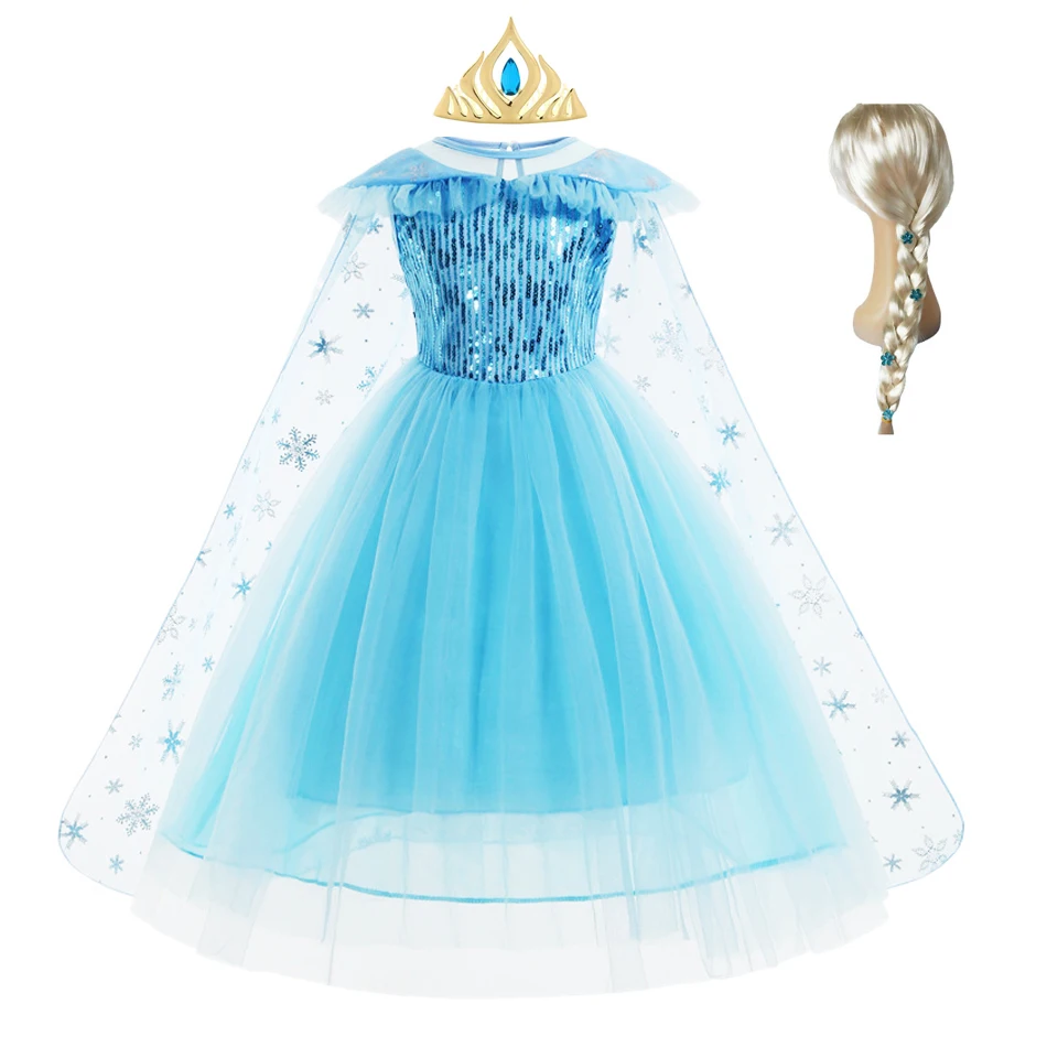 Elsa Dress Girls Kids Halloween Cosplay Princess Dress Children Birthday Party Clothes Dress Up