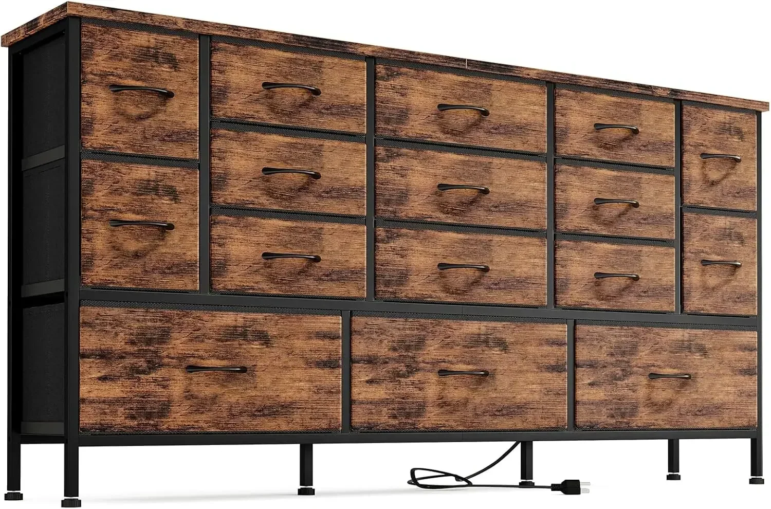 63.3”W TV Stand Dresser, 70''TV Stand with Power Outlets, Long Dresser with 16 Large Drawers, Fabric Chest of Drawers for Living