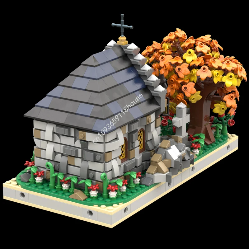1281 Uds. MOC cementerio pequeño Medieval con túmulo Castillo bloques de construcción regalo de Navidad decoración del hogar DIY perfecto para Interior