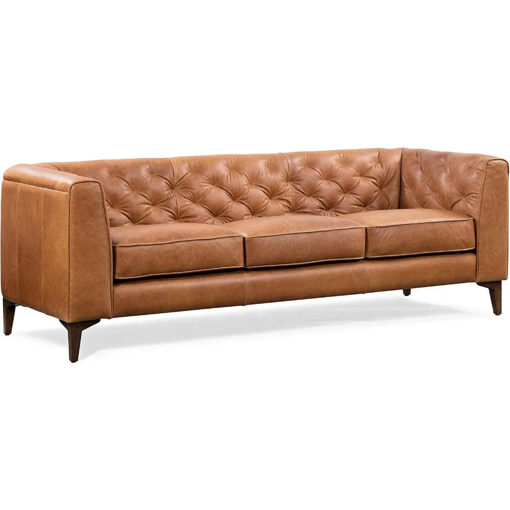 

Poly & Bark Essex Leather Couch – 89-Inch Sofa with Tufted Back - Full Grain Leather Couch with Feather-Down Topper On Seating S