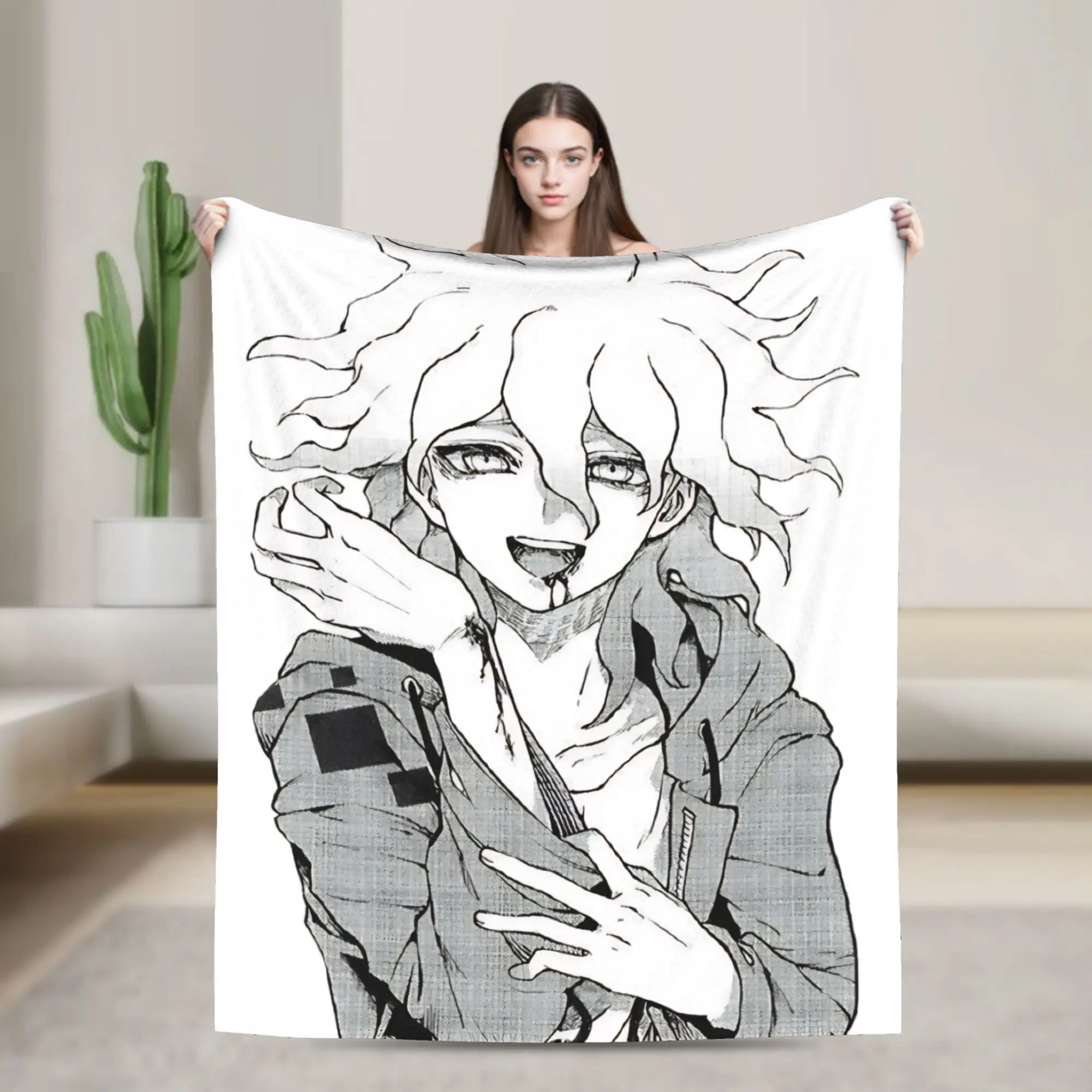 Nagito Komaeda  Flannel Blanket Spring  Warm Soft Throw Blanket for Kids Adult Outdoor Print Bedspread Sofa Bed Cover