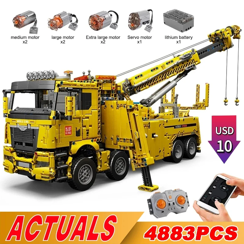 MOULD KING 17028 Technical Motorized Fire Rescue Truck Model Building Blocks Kits APP RC Car Bricks Toys Kids Christmas Gifts