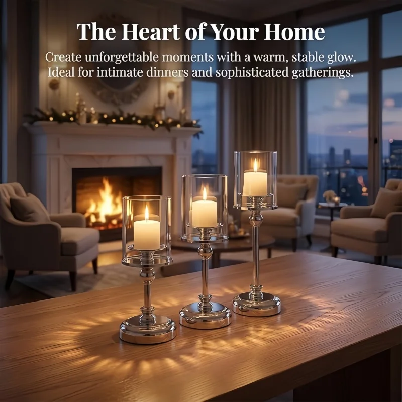 1pc Gold Silver Metal Glass Candle Holder Pillar Candlestick Centerpieces for Wedding Party Home Dining Table Decor