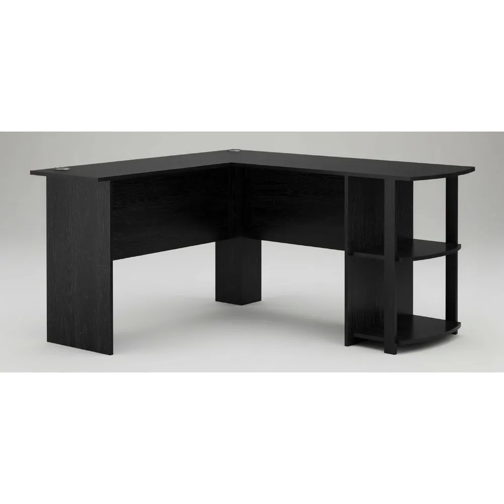 

Modern L-Shaped Desk with Bookshelves, Black Oak Finish for Home Office & Study