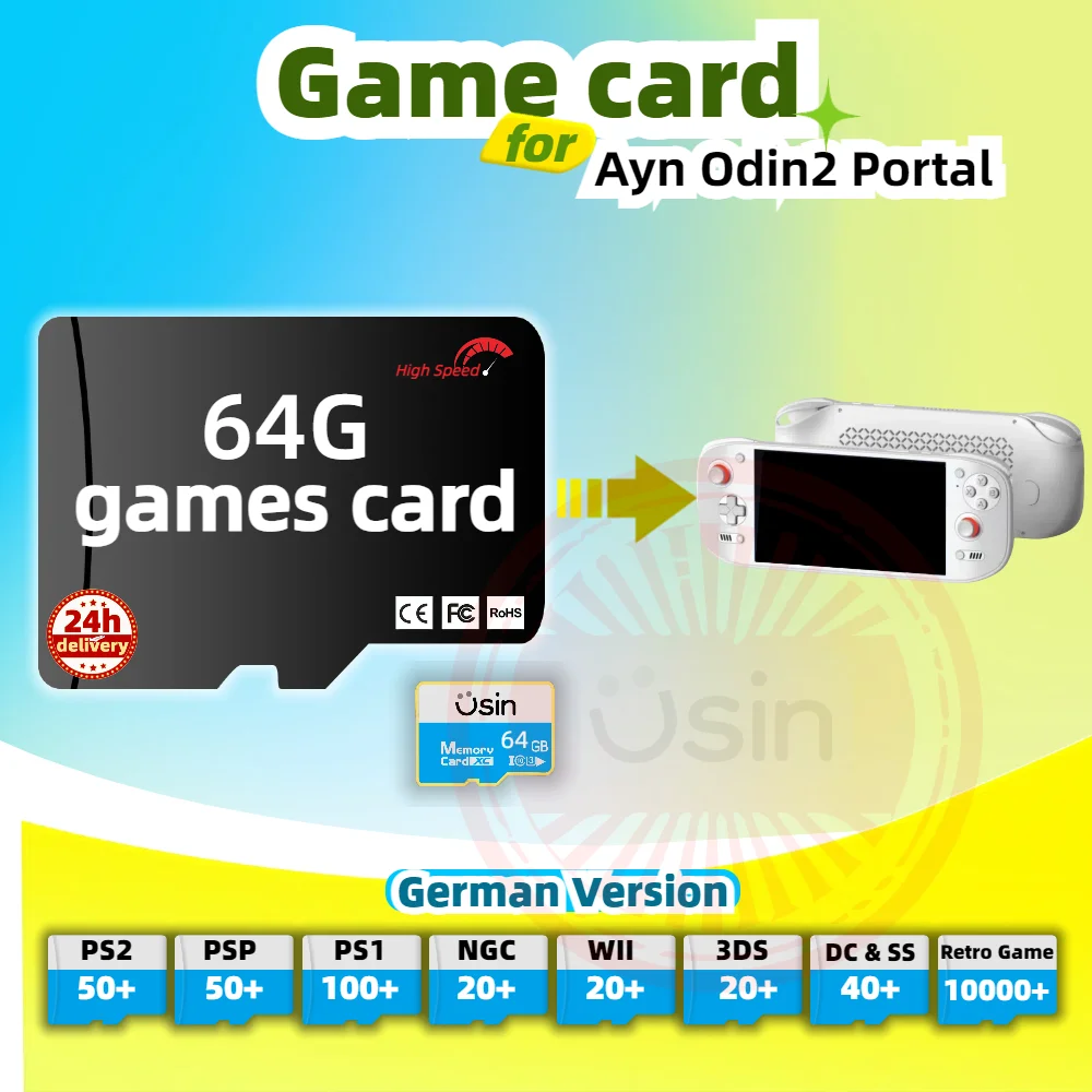 SD Game Card For Ayn ODIN2 Portal Odin 2 Mini German Version Retro PS2 PSP Games Android Gaming portable Console Memory TF 64G