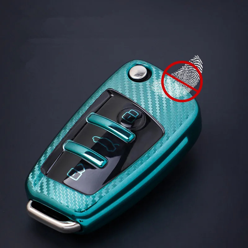TPU Carbon Fiber Car Key Case Cover Shell for Audi A1 A3 8P A4 A5 A6 C7 A7 S3 S7 S8 R8 Q2 Q3 Q5 Q7 Q8 SQ5 TT RS3 RS6 Key Chain