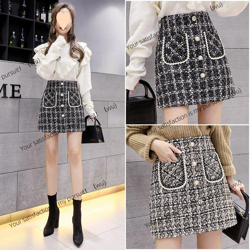 

Xiaoxiangfeng юбка женская новая шерстяная короткая юбка с высокой талией и тонкой юбкой на бедрах осень и зима