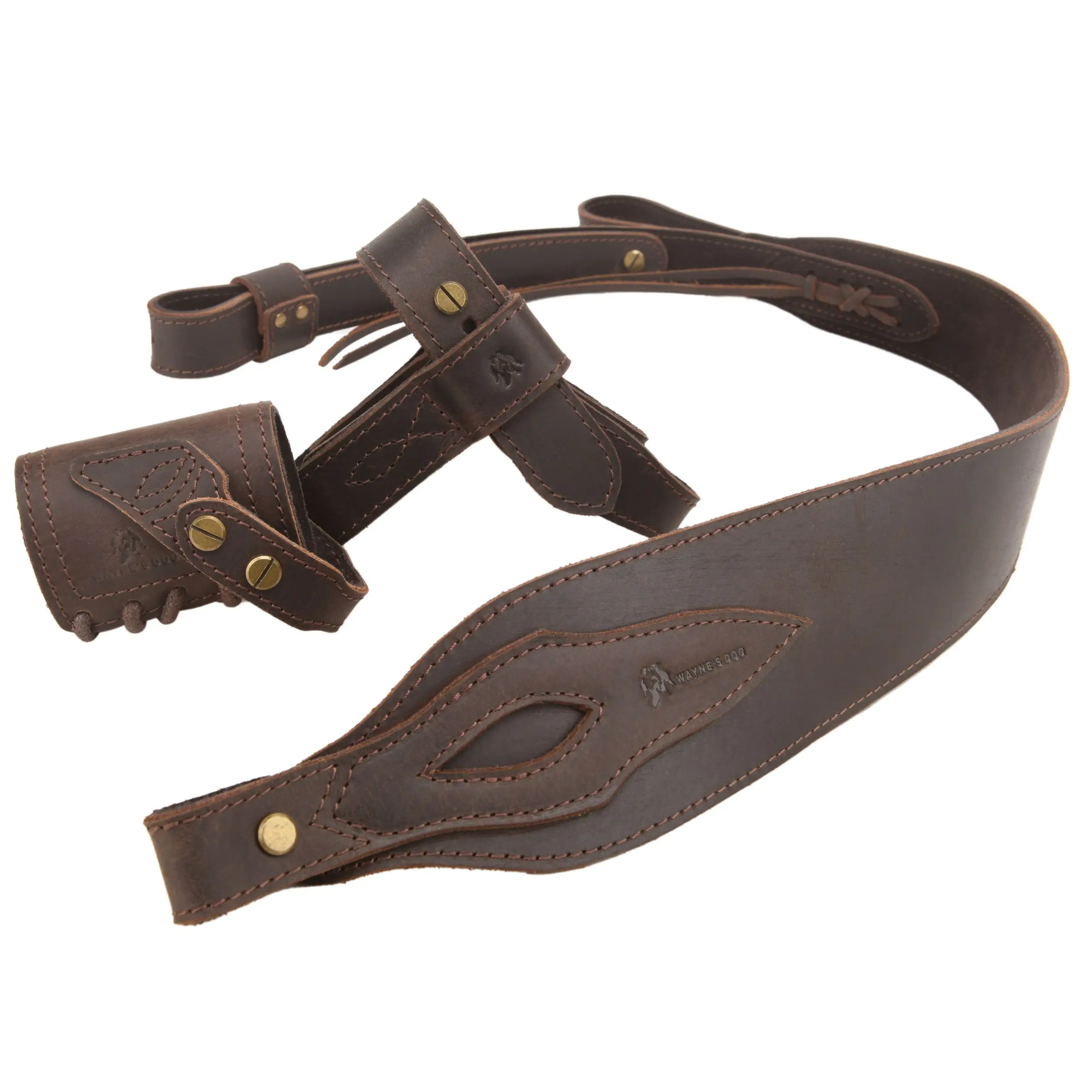 WAYNE'S DOG Leather Gun Rifle Sling No Drill Stock Harness With Barrel Mount Loop , No Drill Your Gun