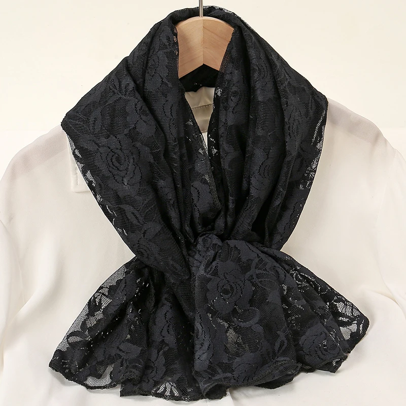 Lace Rose Scarf Long Towel Muslim Hijab Shawls Women Long Wraps Travel Summer Sunscreen Uv Rays Cape Ladies Elegant Turban image 5