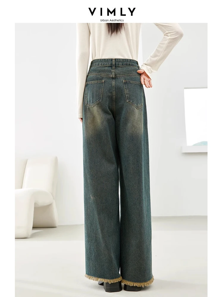 Vimly Cotton Vintage Wide Leg Jeans Woman 2023 Autumn Winter Straight Loose Casual Trousers Full Length Denim Pants Female 72612