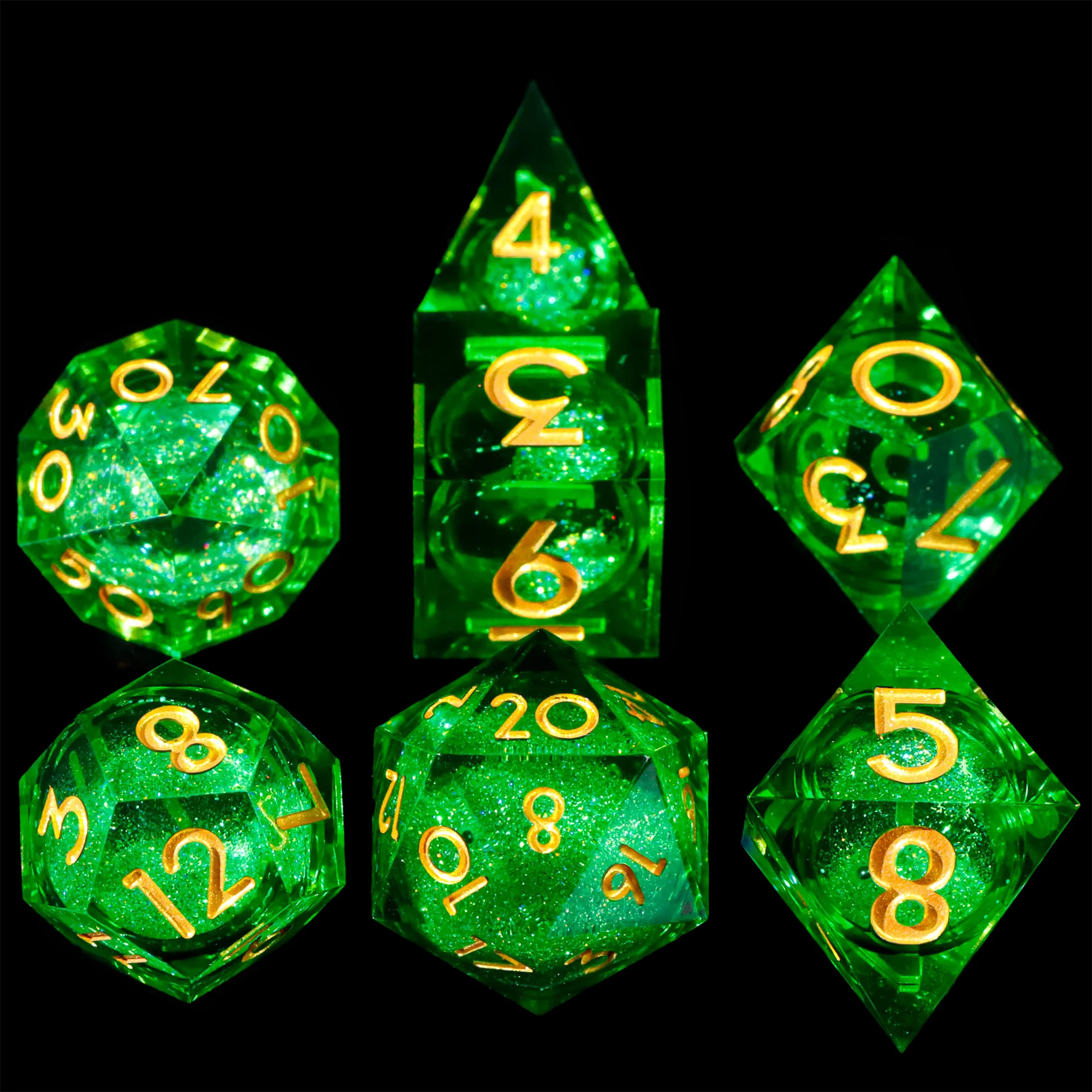

7Pcs Liquid Core Resin Dice Set Sharp Edge Polyhedral DND Dice for D&D Role-Playing Games Includes D20 D12 D10 D8 D6 D4