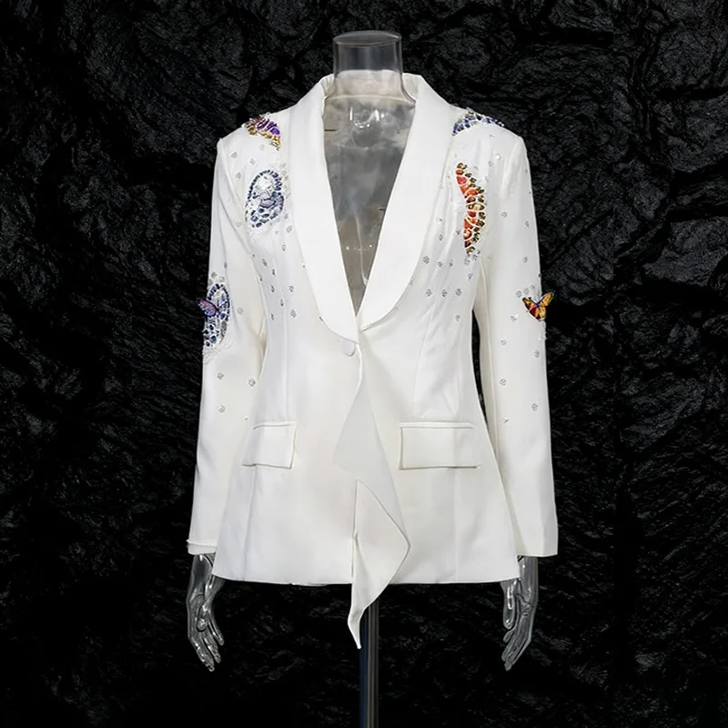 

Faionable Heavy Embellied V-Ne-Button Diamond Embedded Маленький костюм Повседневный женский костюм из Thiened из полиэфирной ткани