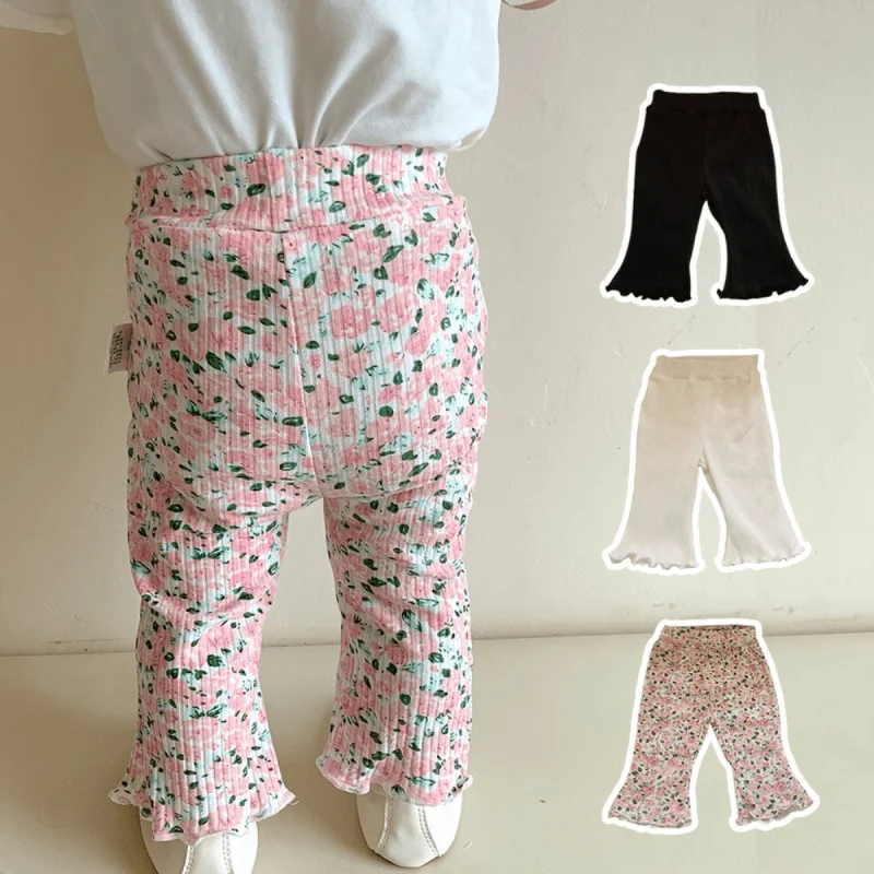 

Newborn Baby Girl Flower Floral Pant Spring Infant Toddler Solid Color Cotton Bottom Middle Waist Trouser Baby Clothes 9M-2Y