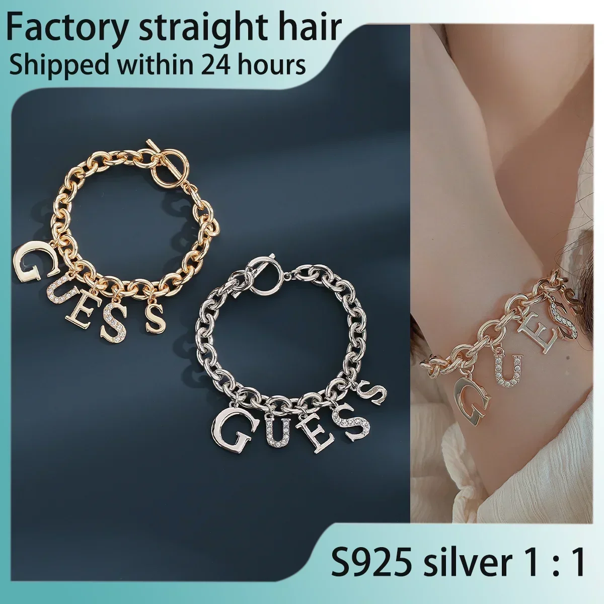 S925 silver jewelry GS new luxury elegant guess bracelet silver Women's Fashion Party