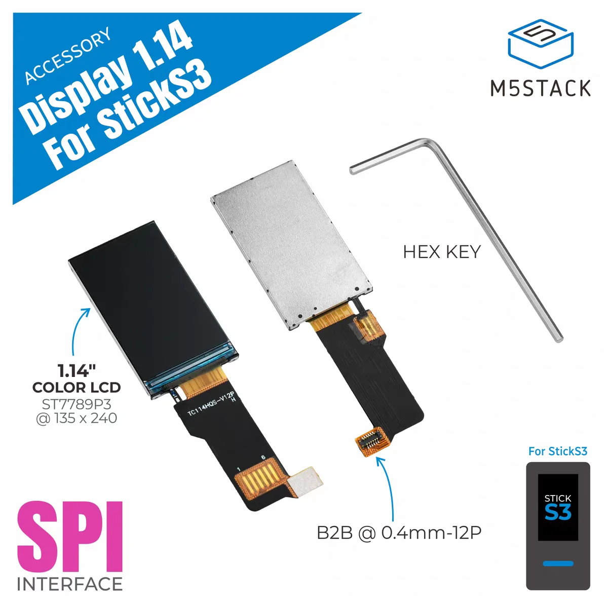 Official M5Stack Display 1.14 For StickS3 Color IPS TFT LCD Display Module