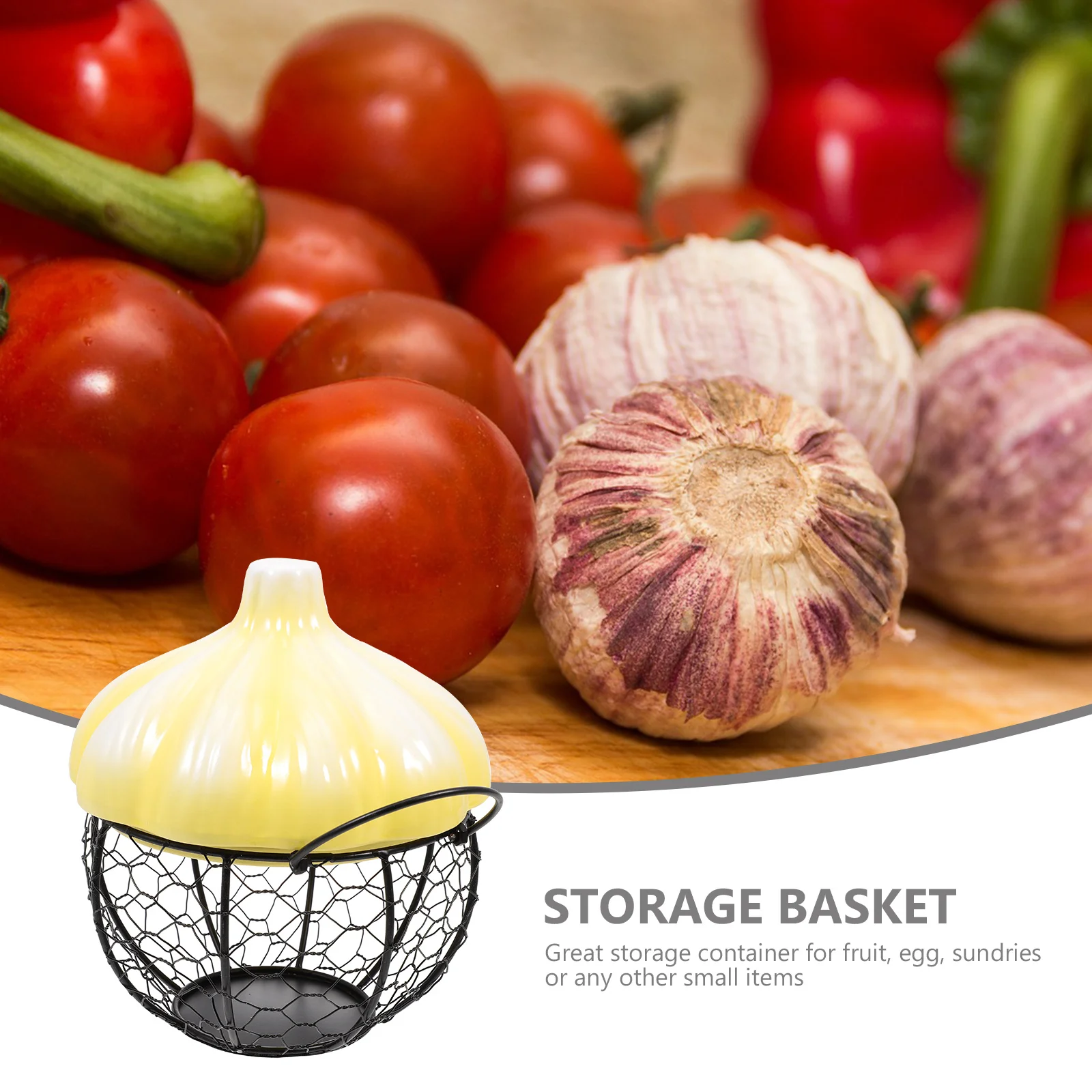 

Iron Storage Basket Desktop Egg Holder Ceramic Lid Hollow Breathable Chicken Egg Basket Countertop Decorative Organizer