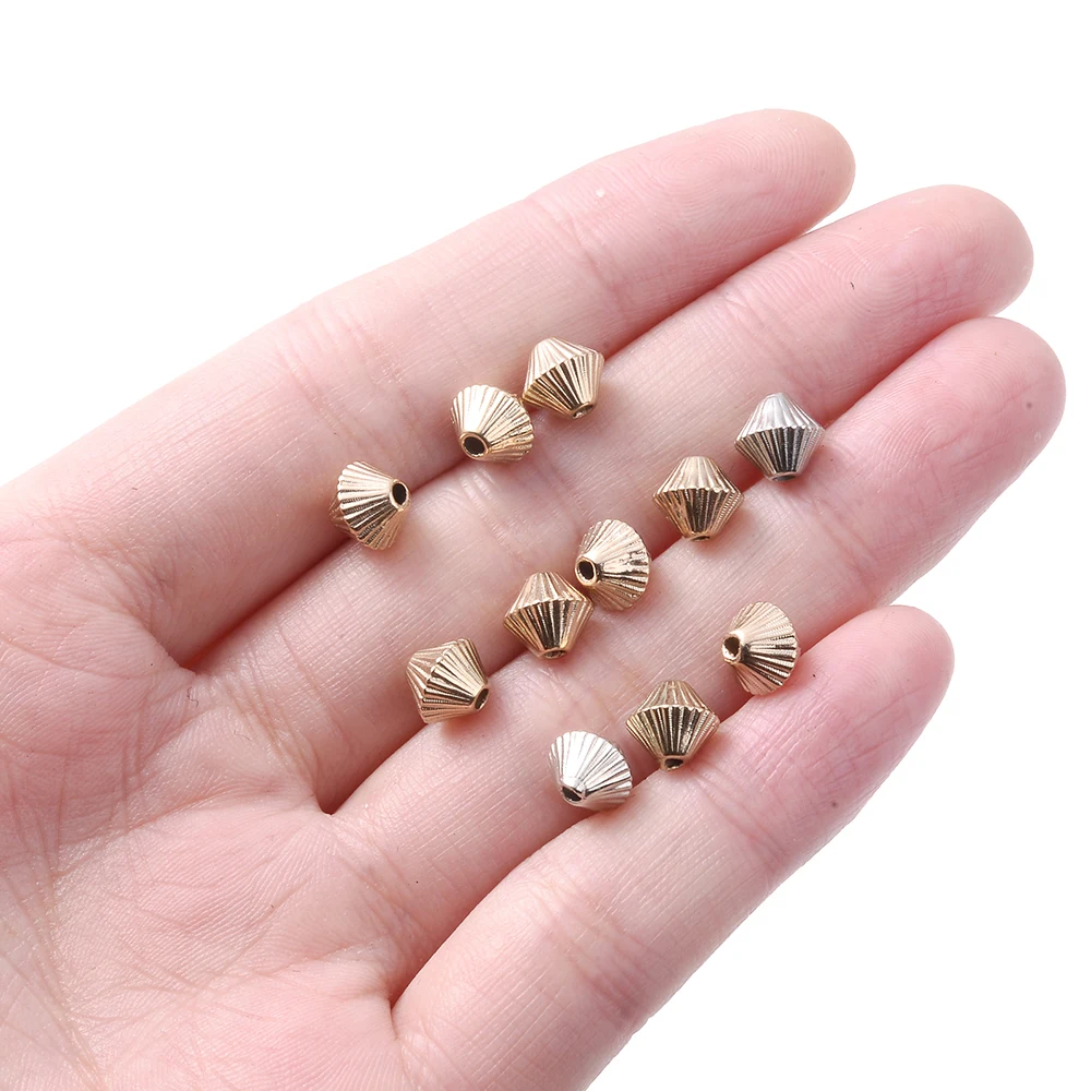 100 Stück 7MM Metallfarbene CCB Bicone Perlen Gestreifte Kegelperlen Lose Abstandsperlen für DIY Schmuckherstellung Armband Halskette Ohrringe – Detail 2