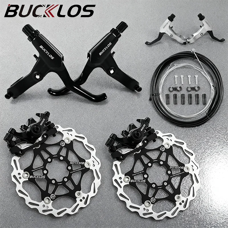 

Bucklos Mountian Bike Brake Wire Pulling Bicycle Disc Brake Caliper and Lever 160Mm Rotor Cycling Brake Set with Pads Bike Parts