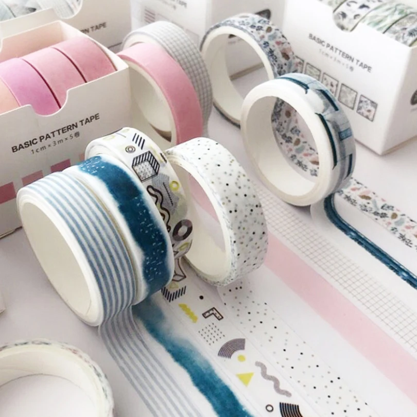 5Pcs Sakura Washi Tape Set Basic Decorative Adhesive Tape Journal Supplies Washitape Stationery Scrapbooking Cute Masking Tape