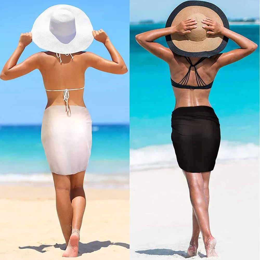 Sarongas cortas para mujer, traje de baño, Bikini de playa, Falda corta transparente, bufanda de gasa
