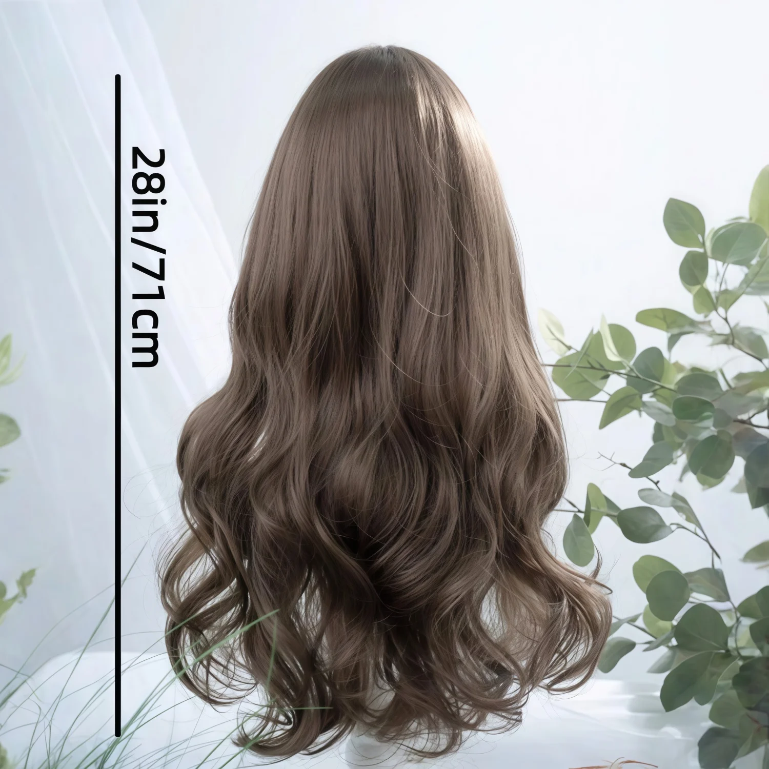 Black Brown Wavy Wig With Bangs 28 Inch Heat Resistant Synthetic Wig For Women Daily Party Cosplay
