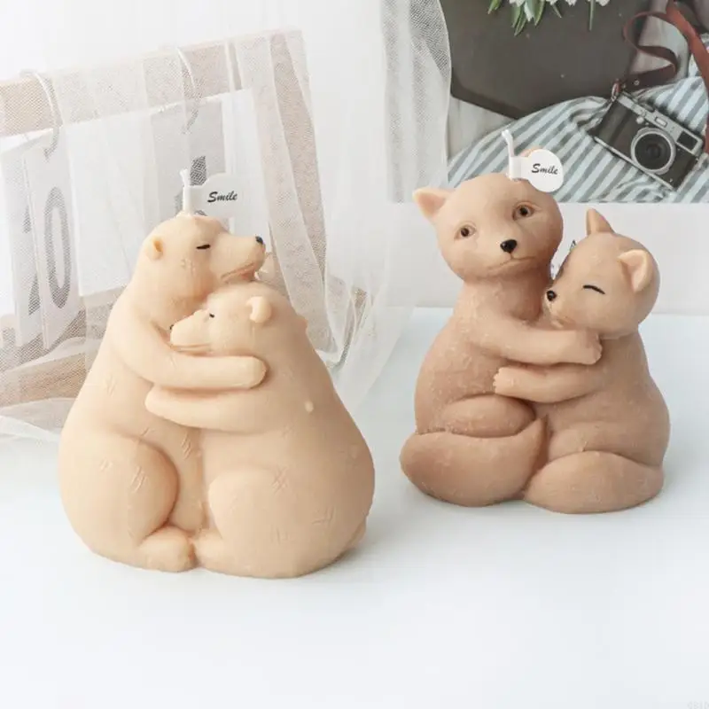 Exquisite Aromatherapys Mold Hug Foxes Bear Mold Animal Gypsum Ornaments Mold Maing Fondant Mold Craft