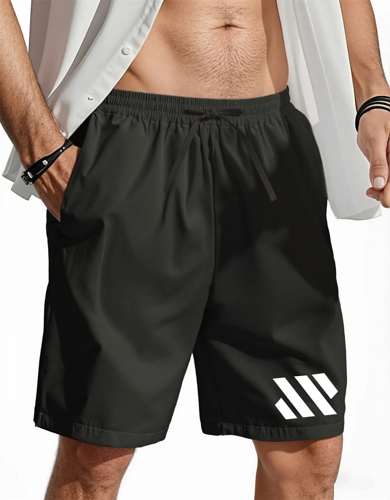 Men's Printed Cotton Linen Shorts Drawstring Elastic Waist Straight Leg Breathable Daily Beach Five Points Bermuda Shorts