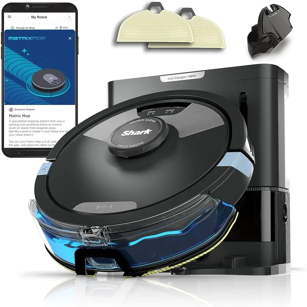 

MPlus 2in1 Robot Vacuum & Mop with Mopping, MClean, Home Mapping, HEPA BaglSel Empty Base, CleanEdge, or Pet Hair, Wii, Black/Si