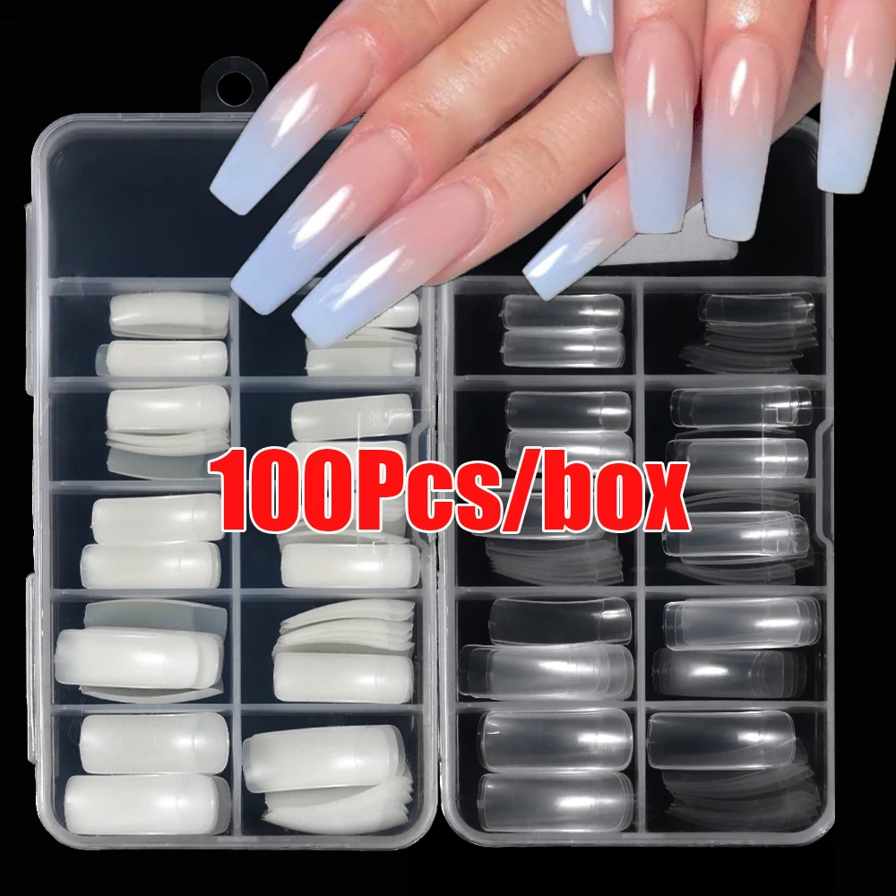 

100Pcs Clear/Natural French False Nail Tips 19.1-28.8mm Artificial Fake Nails Acrylic Clear Natural Nail Capsules Extension Tips