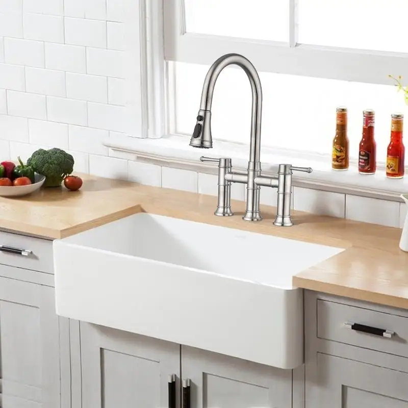 Dual Handle Kitchen Faucet with Pull-Down Spray Head