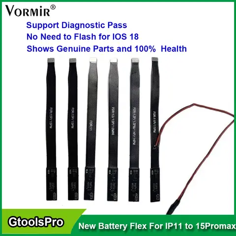 Gtoolspro New Battery Flex Cable Support iOS18 Pass Diagnostic For iPhone 12 13 14 15PM Shows 100% Health No Need Flash System