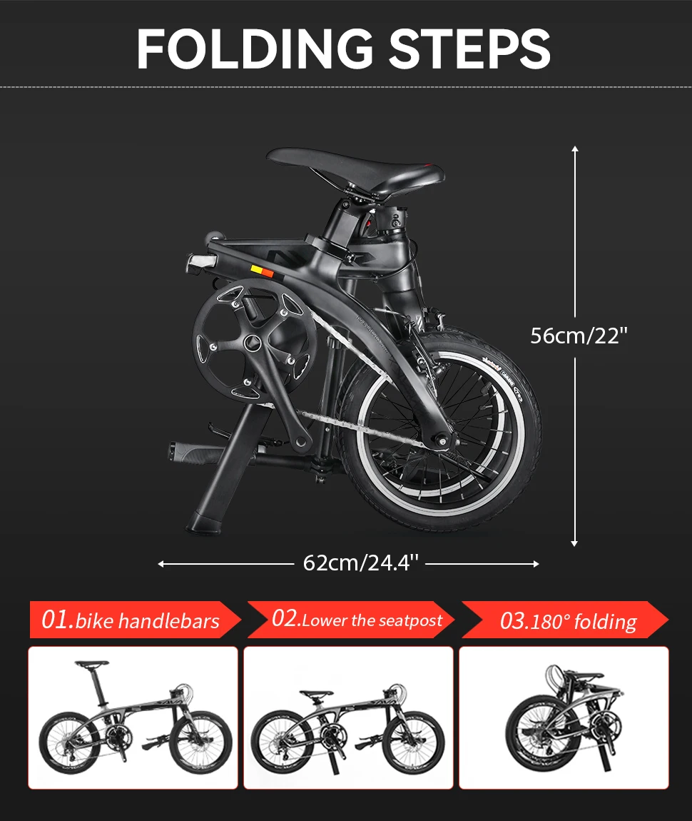

SAVA Z2 16-дюймовый складной велосипед из углеродного волокна 9-скоростной велосипед для взрослых с SHIMAN0 SORA R3000 — легкий портативный велосипед для взрослых