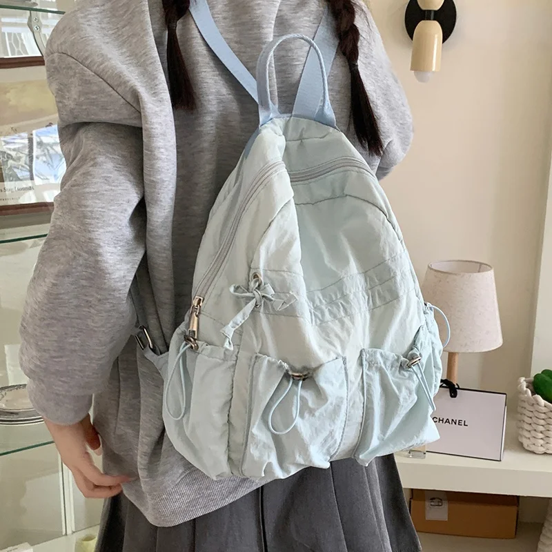 

Lightweight Nylon Bapa Women's Casual Sports Travel Bag Dstring Pure Color Bookbag School Bag for Young Women