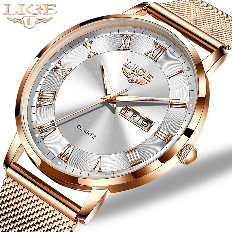 LIGE Brand Fashion Luxury Women Watch Waterproof Rose Gold Steel Mesh Strap Ladies Wristwatches Bracelet Clocks Relogio Feminino