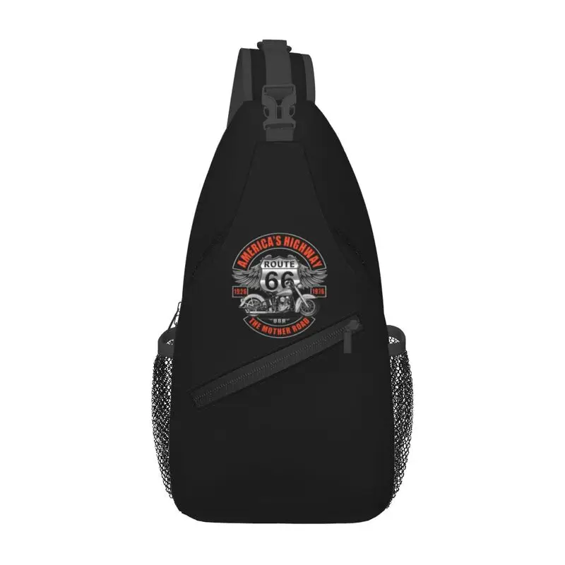 

Americas Highway Route 66 Sling Crossbody Backpack Men Custom Chest Shoulder Bag for Cycling Camping Daypack