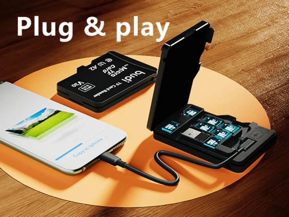 BUDI TF-Speicherkartenleser mit 8 Steckplätzen TF-Style Speicherkarten-Aufbewahrungsbox Unterstützt USB Typ-C und USB-Kompatibilität – Detail 6