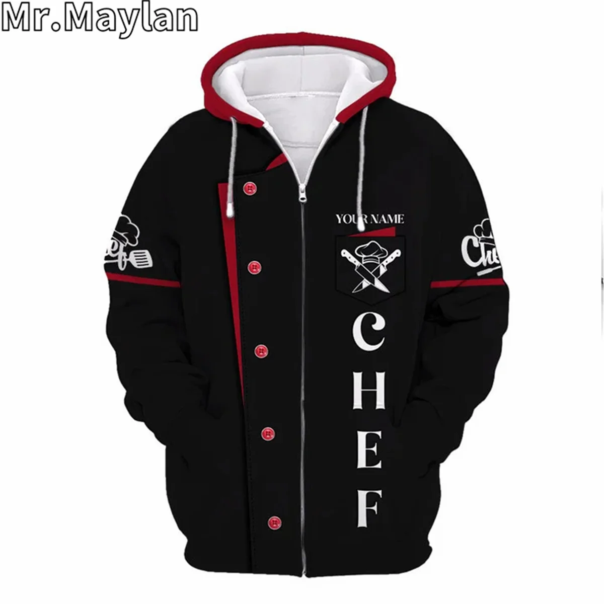 CUSTOM NAME CHEF UNIFORM CHEF KNIVES 3D Unisex Hoodie Men/Women Sweatshirt Streetwear Zip Pullover Casual Jacket Tracksuits R779