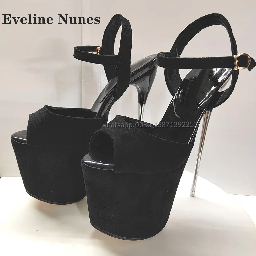 Leopard Platform Metal Heel Sandals Open Toe Side Air Shallow Sexy Runway Show Shoes Buckle Strap Large Size Spicy Girl Shoes
