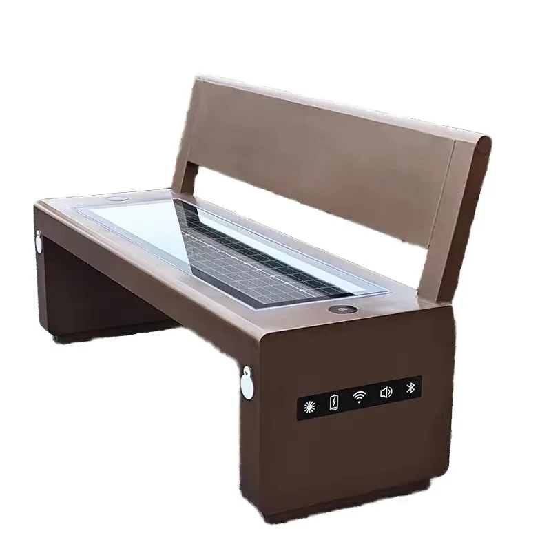 2025 Multifunctional Outdoor Garden Stainless Steel Solar Bench Smart Telephone Charging Patio Bench