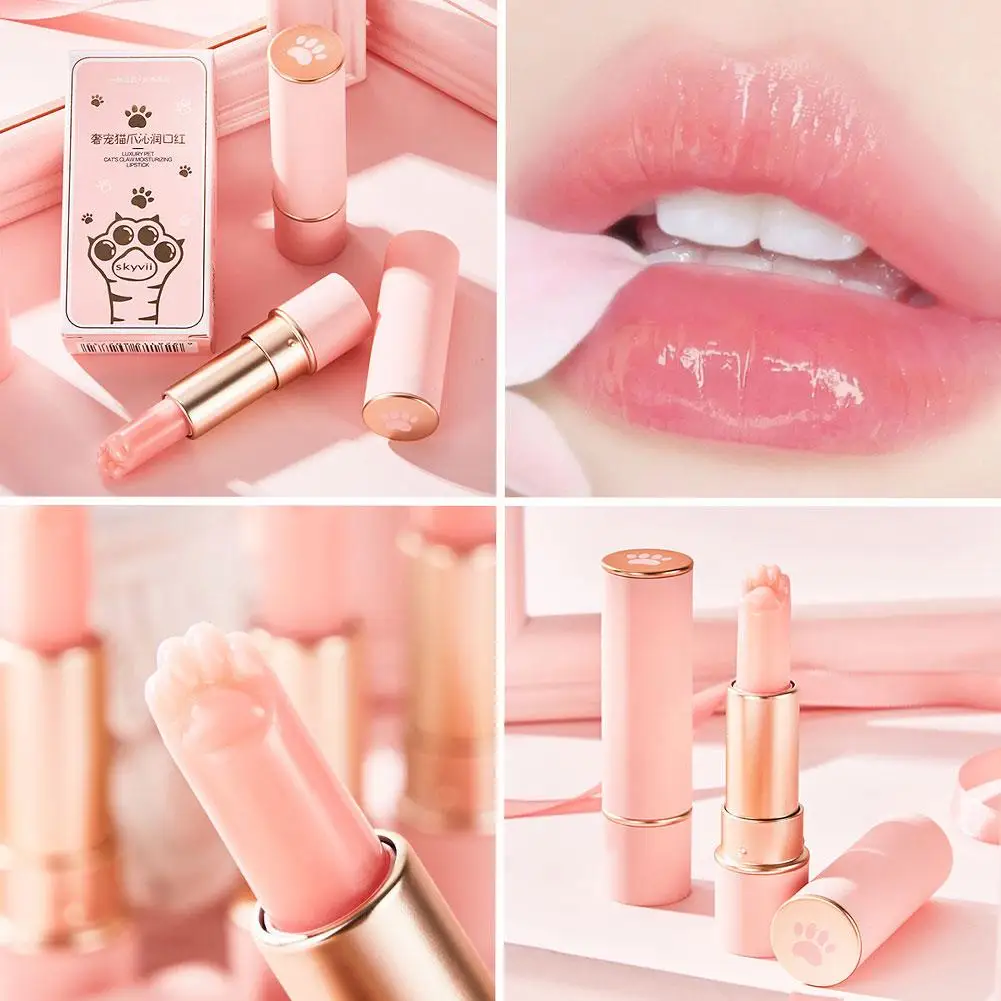 Pintalabios hidratante de Color rosa con forma de pata de gato, bálsamo labial de decoloración, maquillaje duradero, belleza femenina linda, Nat C7G9