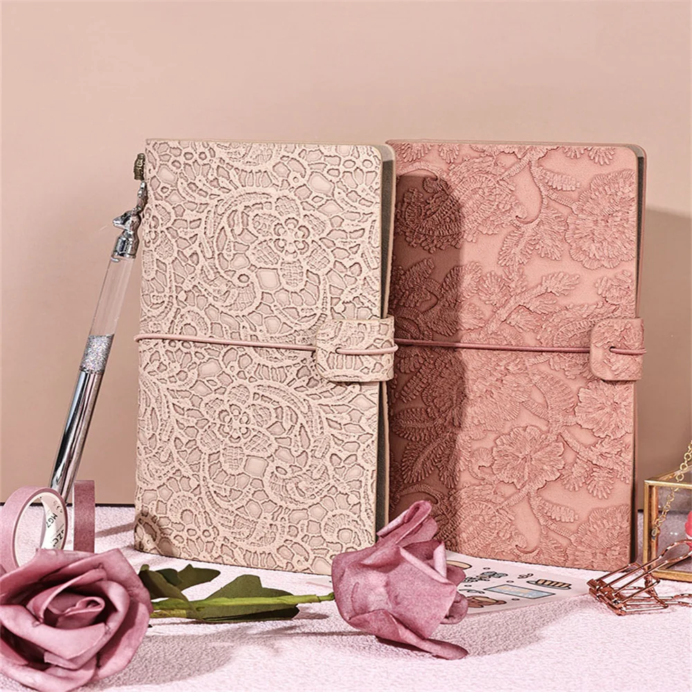 1PC Retro European Lace Carved Girls A6 Portable Ledger Student Fresh Morandi Color Diary Travel Notebook