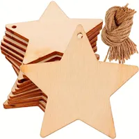 50pcs Hanging Wooden Star Cutout to Paint Unfinished Blank Wooden Star Cutout Ornaments for DIY Crafts Gift Tags