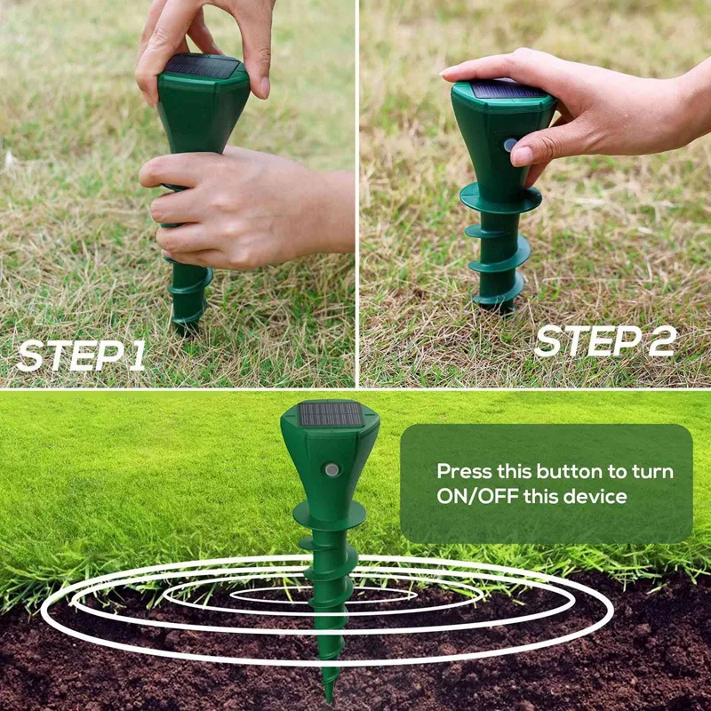 For Lawns Gopher Screw Repeller Solar Powered Outdoor Groundhog Deterrent Vibration Stakes - Quiet Green 4Piece