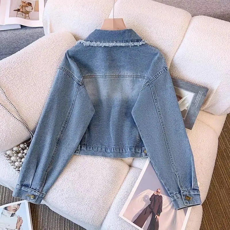 Jaqueta jeans retrô feminina primavera outono novo coreano solto top curto