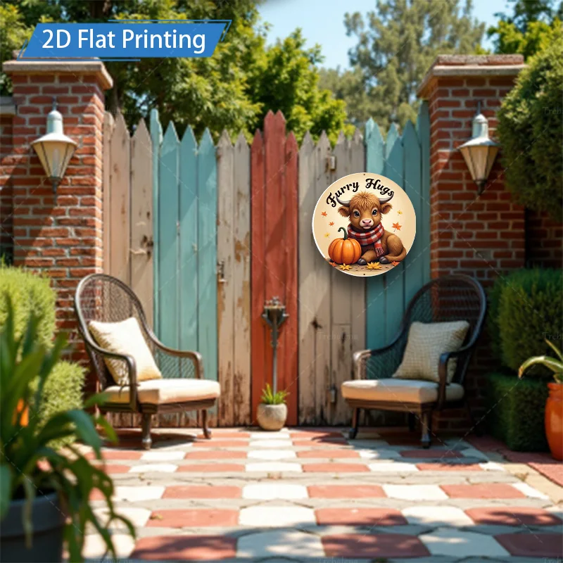 1 قطعة 8x8 بوصة علامة معدنية "الفرن العناق المرتفعات البقرة مع اليقطين سقوط المشهد علامة معدنية" #3