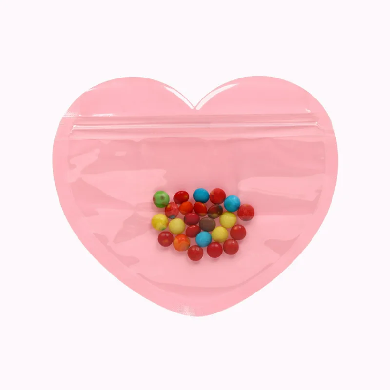 10pcs Self Seal Heart Shaped Jewelry Earrings Bracelet Storage Bag Plastic Sealing Candy Gift Valentine’s Day Wrapping Pouches